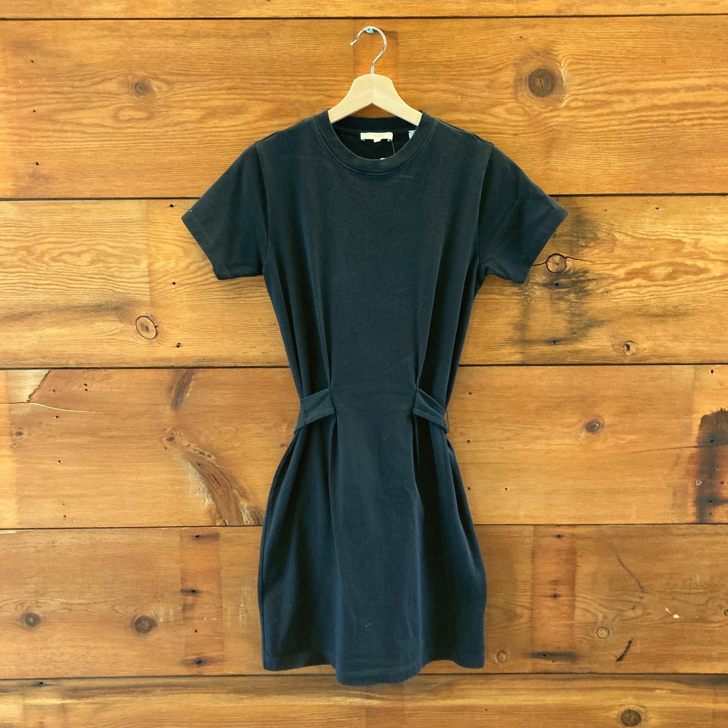 Vince Black Short Sleeve Tie Waist Cotton T-Shirt Mini Dress - Size XS - 1118SM