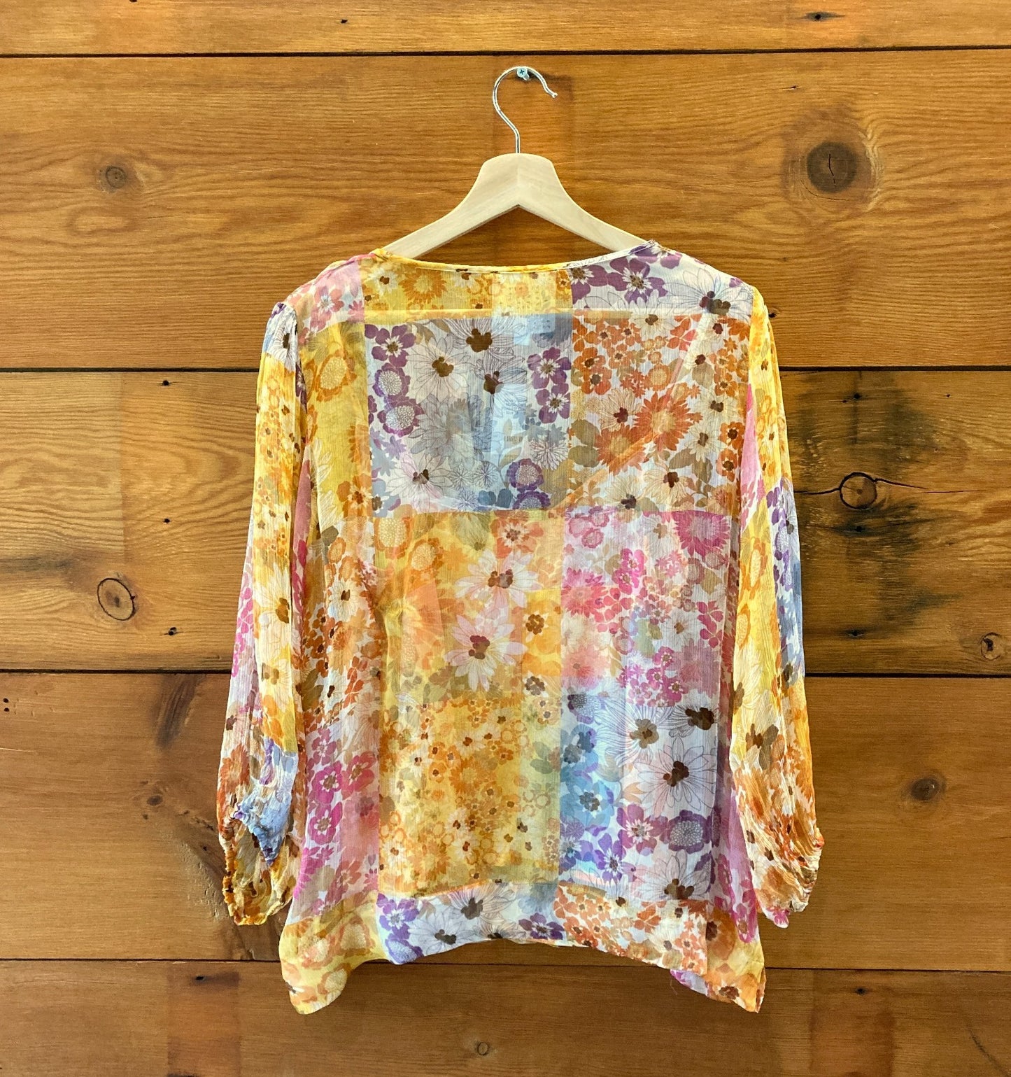 Johnny Was Sheer Multicolor Floral Peasant Blouse Top - Size M  - 0419KM