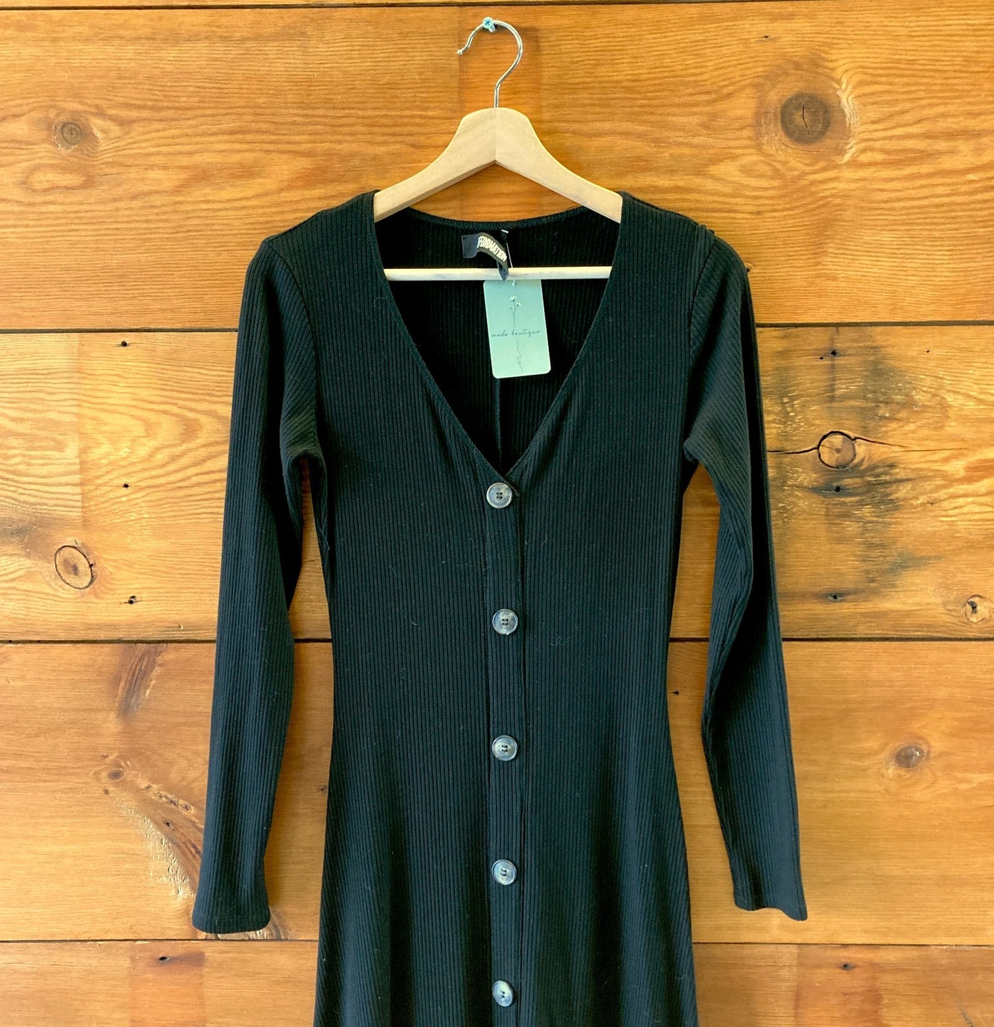Reformation Black Ribbed Knit Long Sleeve Button Up Midi Dress - Size M - 0304HJ