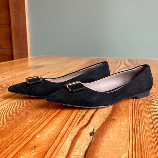 Salvatore Ferragamo $850 Black Suede Pointed Toe Friuli Flats - Size 5 - 1220MM
