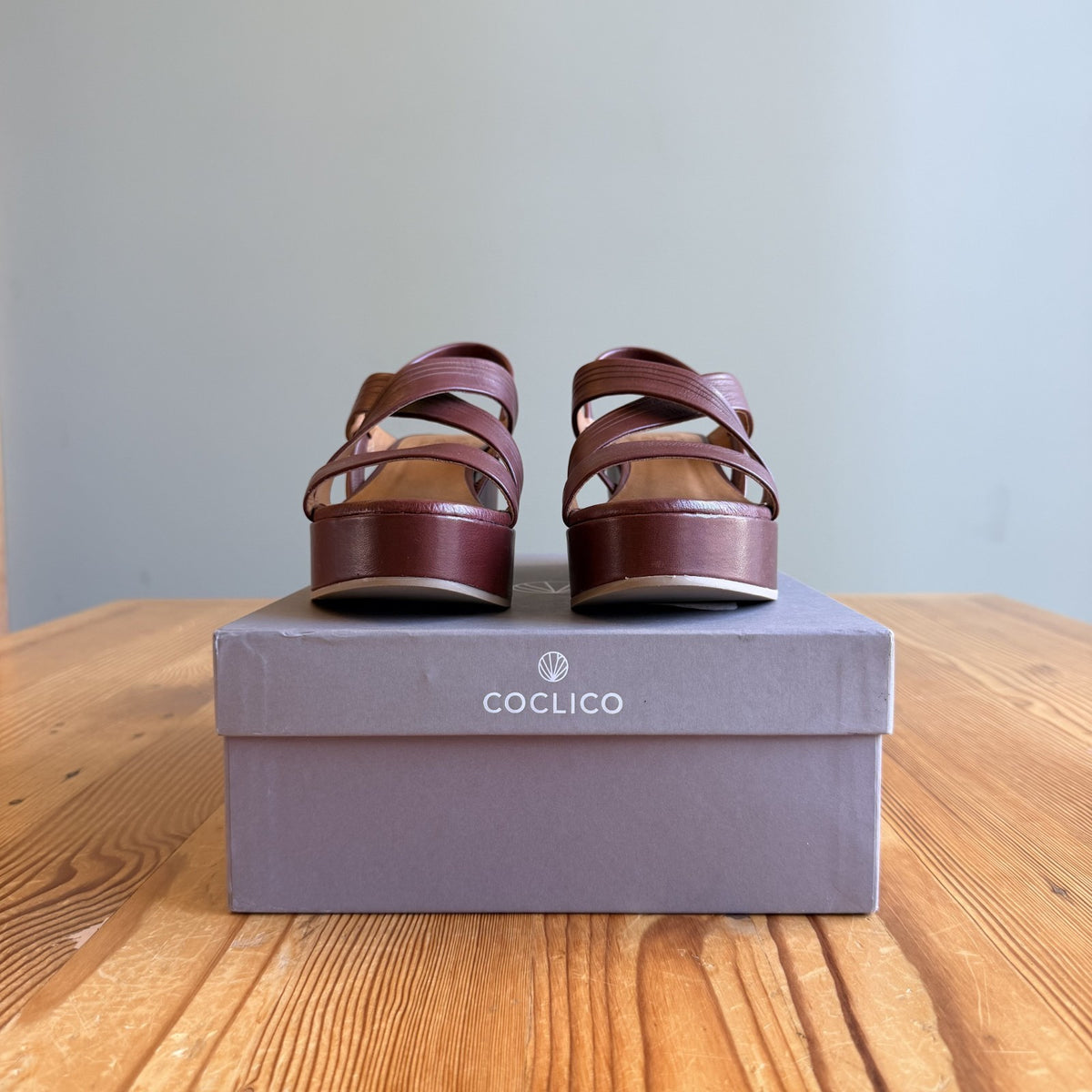 Coclico $395 Savana Brown LILY Leather Wedge Sandals - Size 38.5 w/ Box - 1217RM