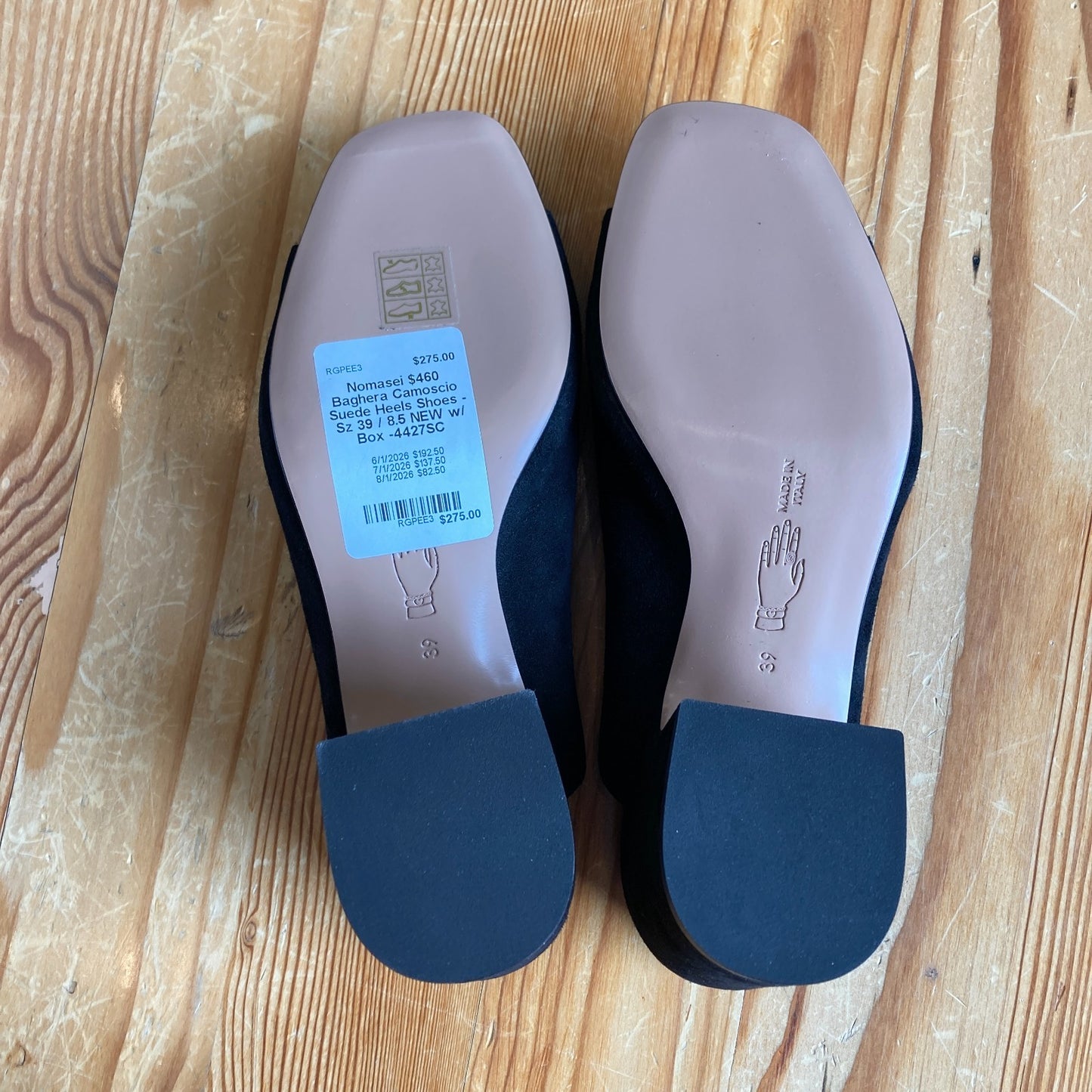 Nomasei $460 Baghera Camoscio Suede Heels Shoes - Sz 39 / 8.5 NEW w/ Box -4427SC