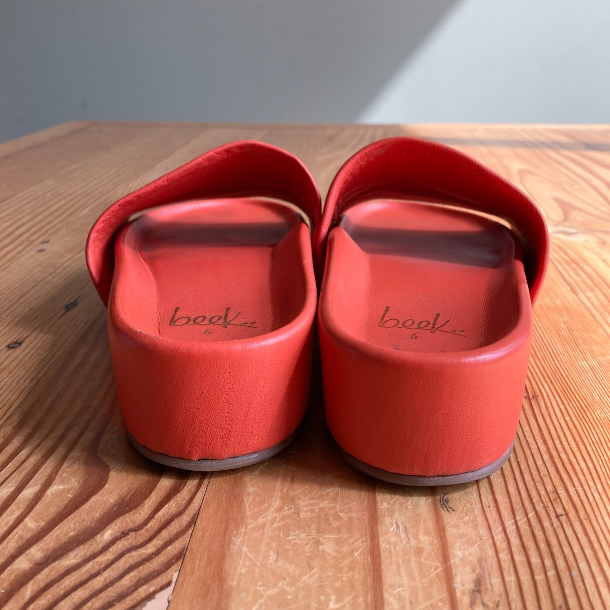 Beek Electric Orange Chunky Leather PLatform Slide Sandals - Size 6 - 0823EP