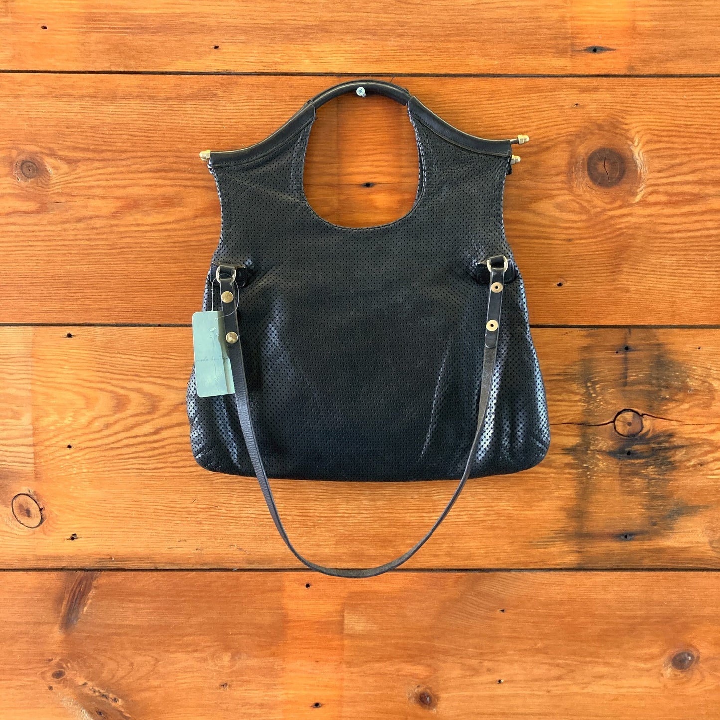 JAS M.B. London Black Perforated Leather Foldover Shoulder Purse - 0904NF