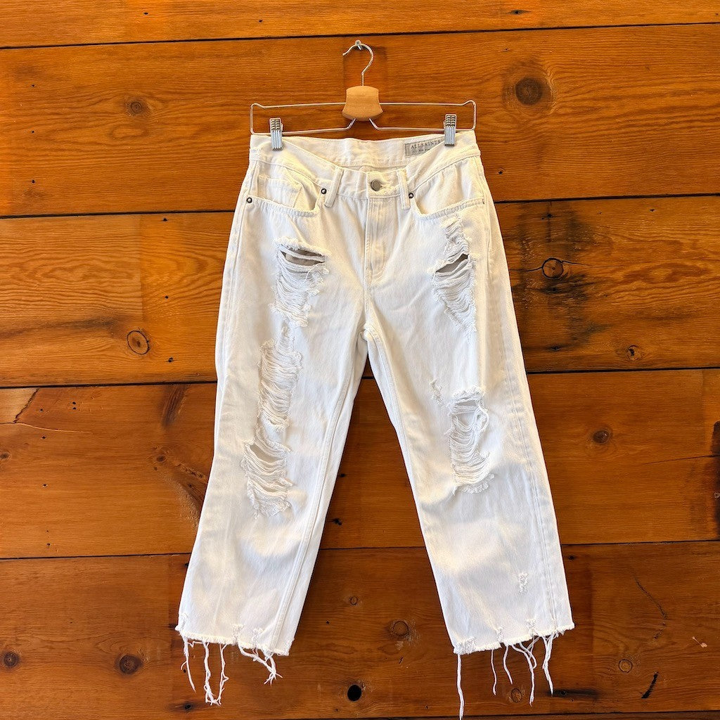 AllSaints White Cropped Distressed Ivy Destroys Boys Jeans - Size 28 - 1007SB