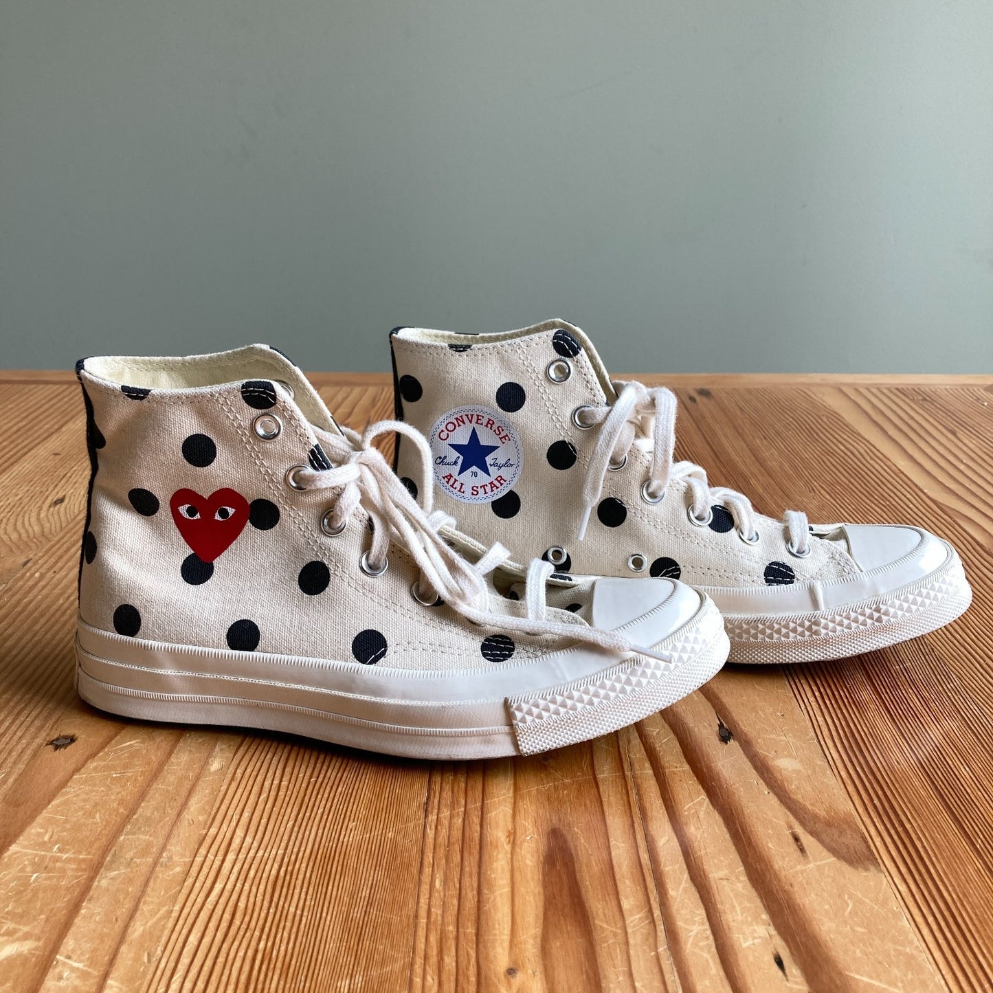 Converse X Play Comme Des Garcons Cream Dot High Heart Shoes - Size 8 - 0709EH