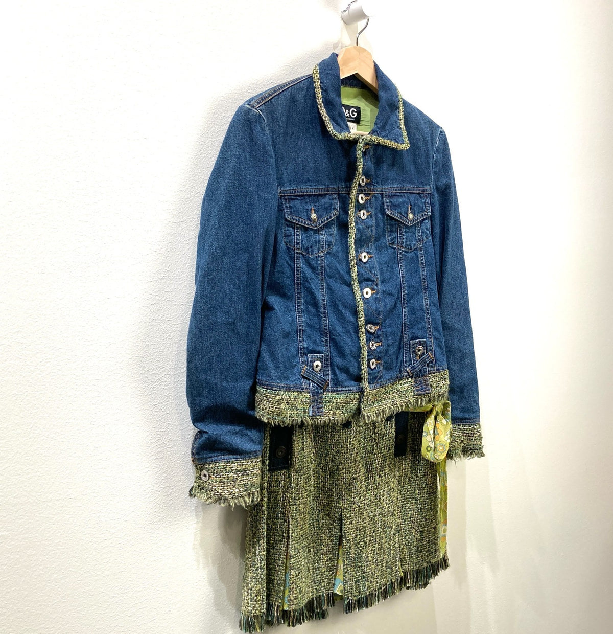 Dolce & Gabbana Y2K Tweed Denim Patchwork Jacket & Skirt Set - Size XS - 1015NE