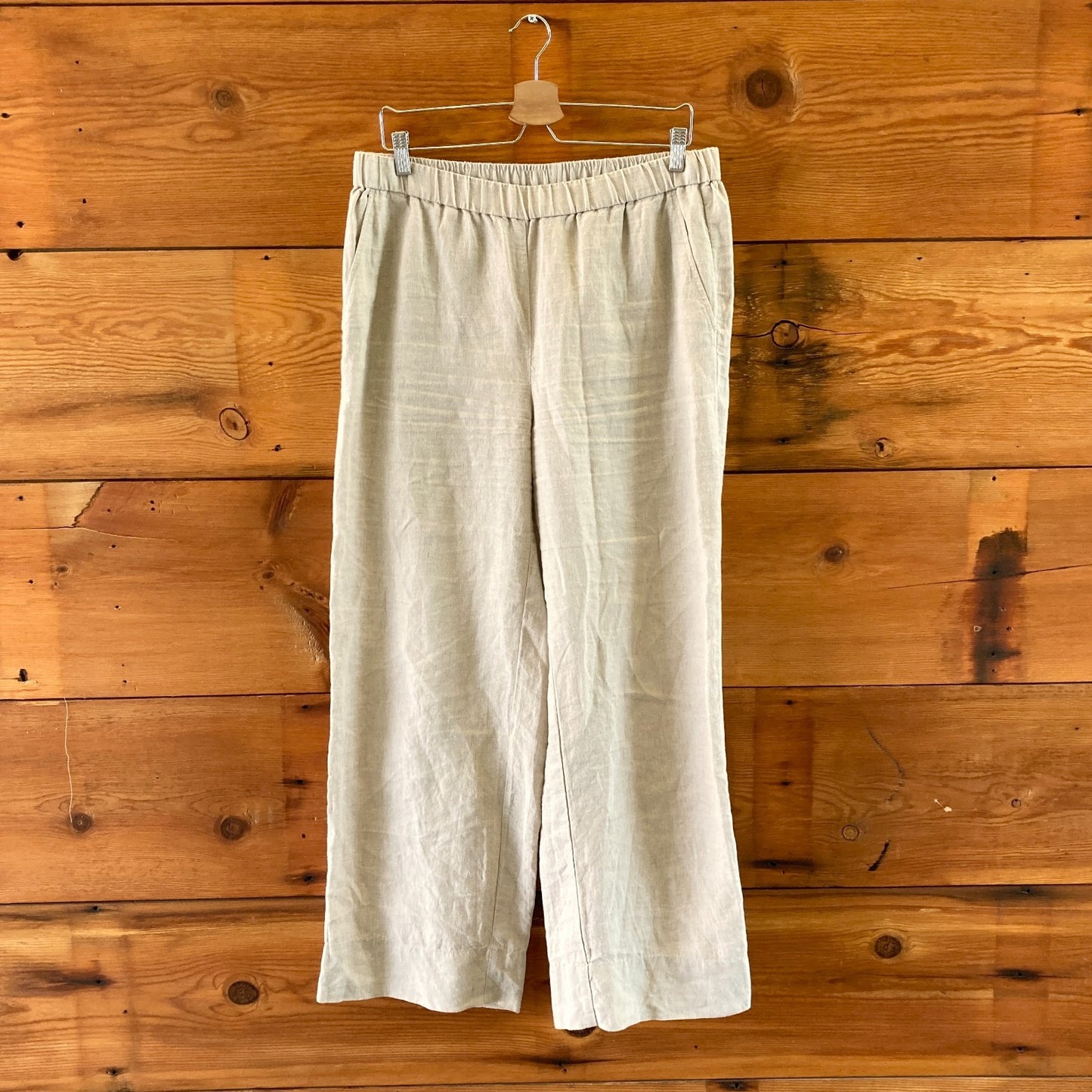 Eileen Fisher Natural Linen Elastic Waist Wide Leg Pants - Size M - 0807RP