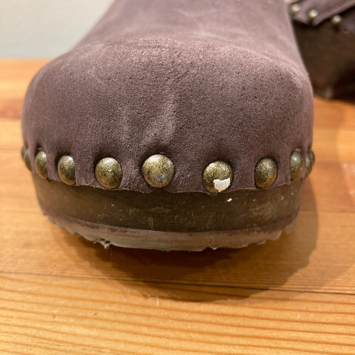 Sandgrens Brown Leather Wood Studded Clog Mule Shoes - Size 37 / 6.5 - 0312IG