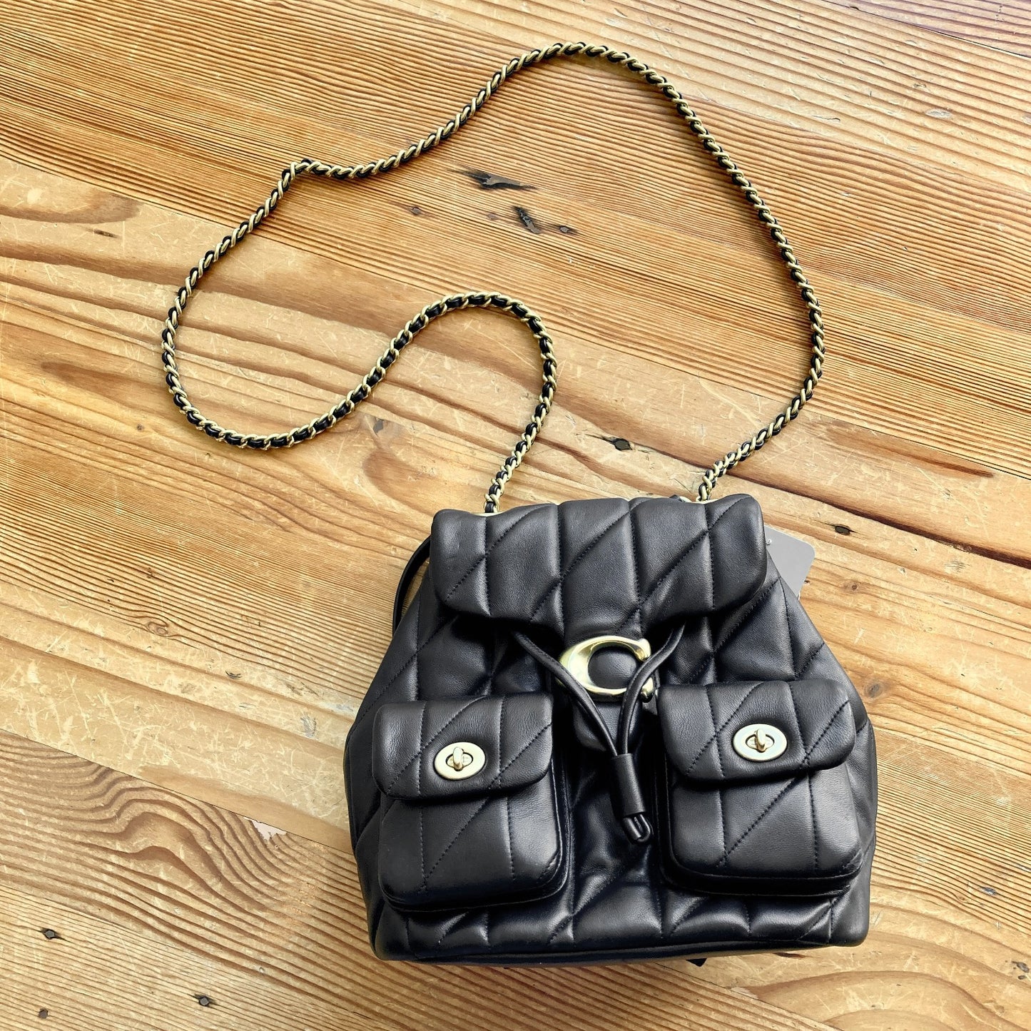 Coach Black Leather Pillow Quilted Tabby Mini Backpack Purse - 0830DH