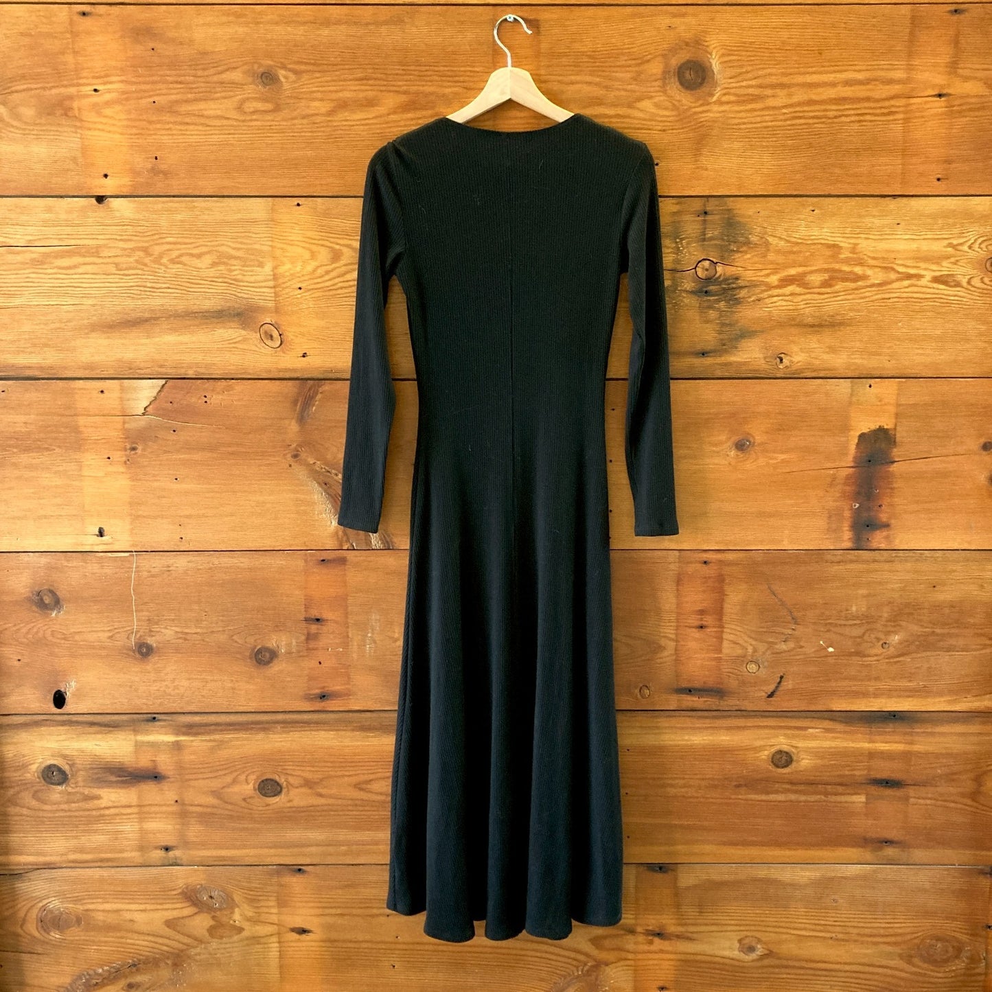 Reformation Black Ribbed Knit Long Sleeve Button Up Midi Dress - Size M - 0304HJ