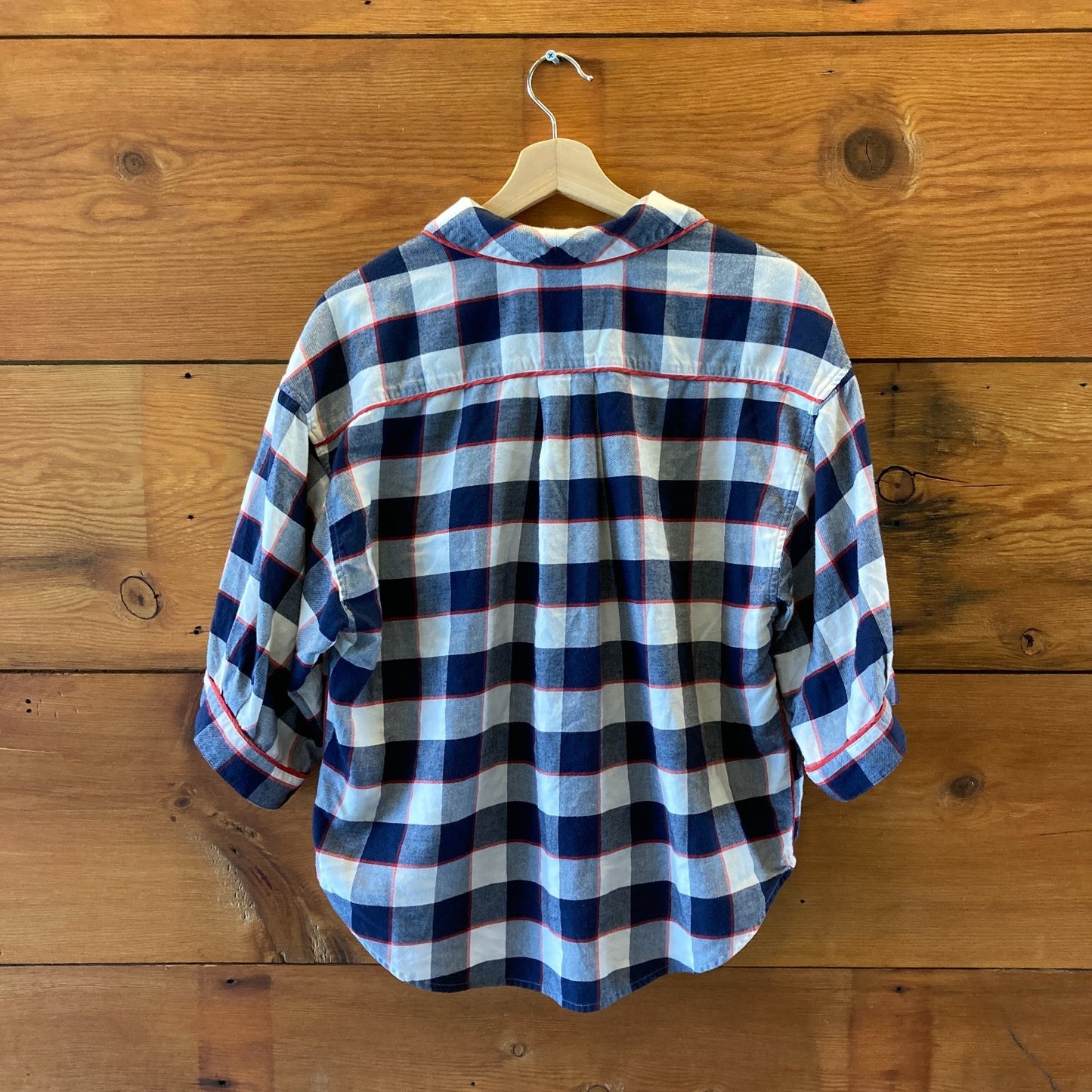 LUNYA Navy Check Flannel Pajama Shirt Shorts Pants 3 Piece Set - Size S - 0312IG