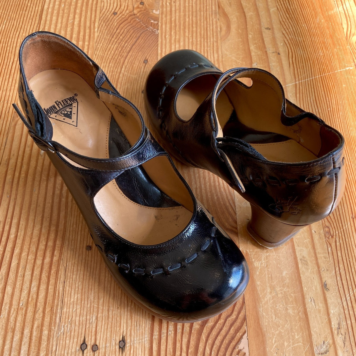 John Fluevog Vintage Black Minstrel Mary Jane Heels - Size US 9 / UK 6 - 1223NM