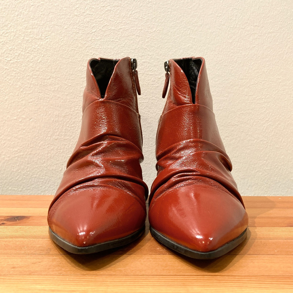 Bruno Premi Red Patent Leather Ruched Ankle Boots - Size 41 / 10 - 0530JF
