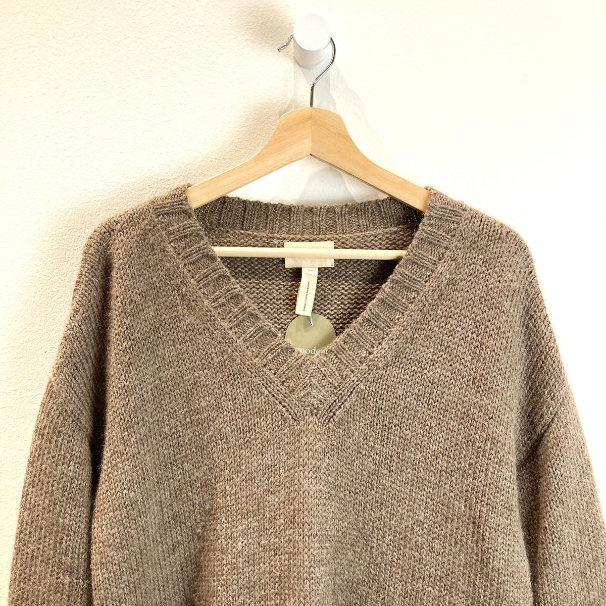 Laude the Label Brown V Neck Pullover Long Alpaca Sweater - Size S/M - 0606RO