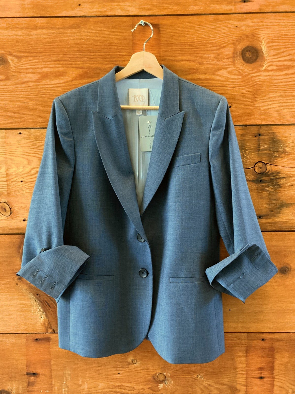 TWP Blue Wool Twill Button Up Boyfriend Blazer Jacket - Size M - 4427SC