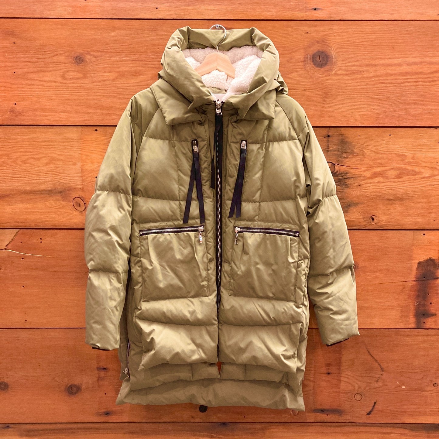 M - Orolay $179 Green & Orange Thickened Down Fill Oversized Jacket Coat 0605MH