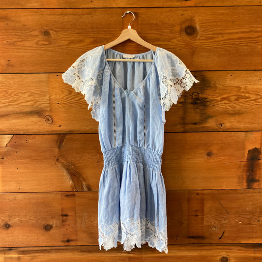Ramy Brook Blue Chambray Embroidered Linen Ryan Dress - Size S - 1103ES