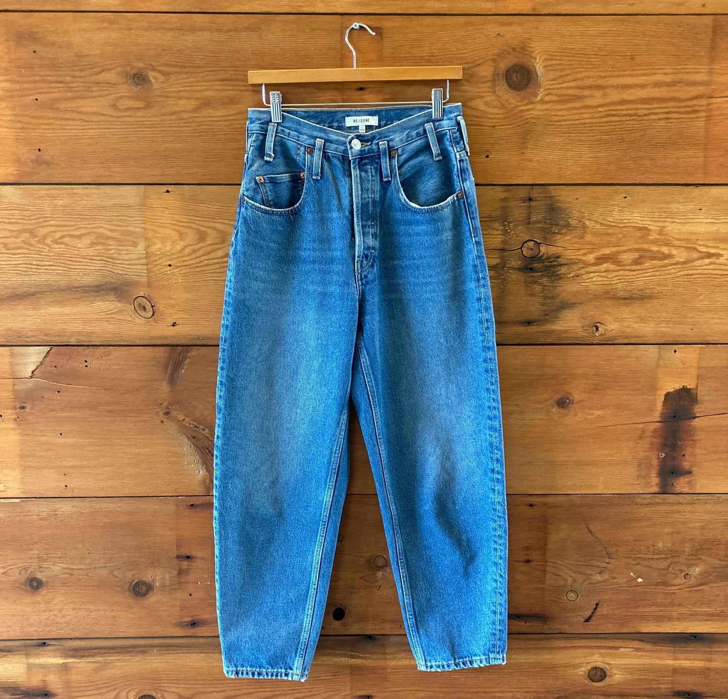 Re/Done $325 80's Peg Leg Medium 16 Wash Tapered Jeans - Size 27 - 0706AV