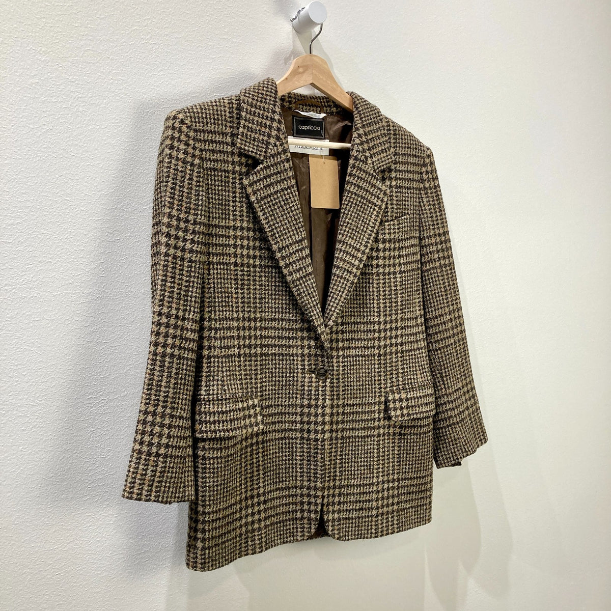 Max Mara Brown Houndstooth Wool Single Button Blazer Jacket - Size 6 - 1011SC