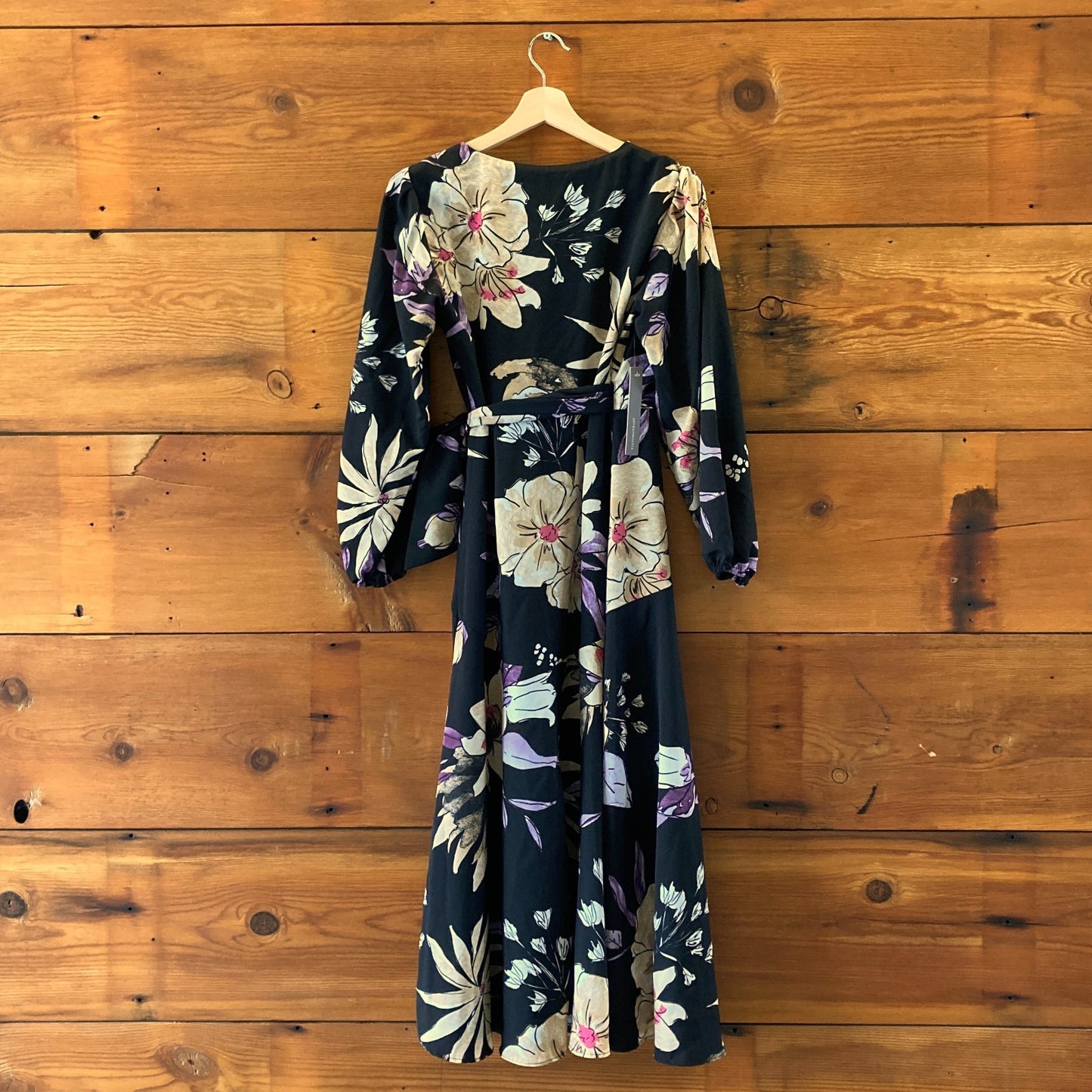 Hutch Anthropologie Black Bold Floral Maxi Wrap Dress - Size XS Petite - 0501SE