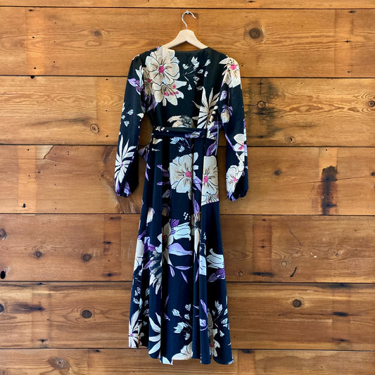 Hutch $210 Anthropologie Black Floral Wrap Dress - Size XS Petite - NEW - 0306CH