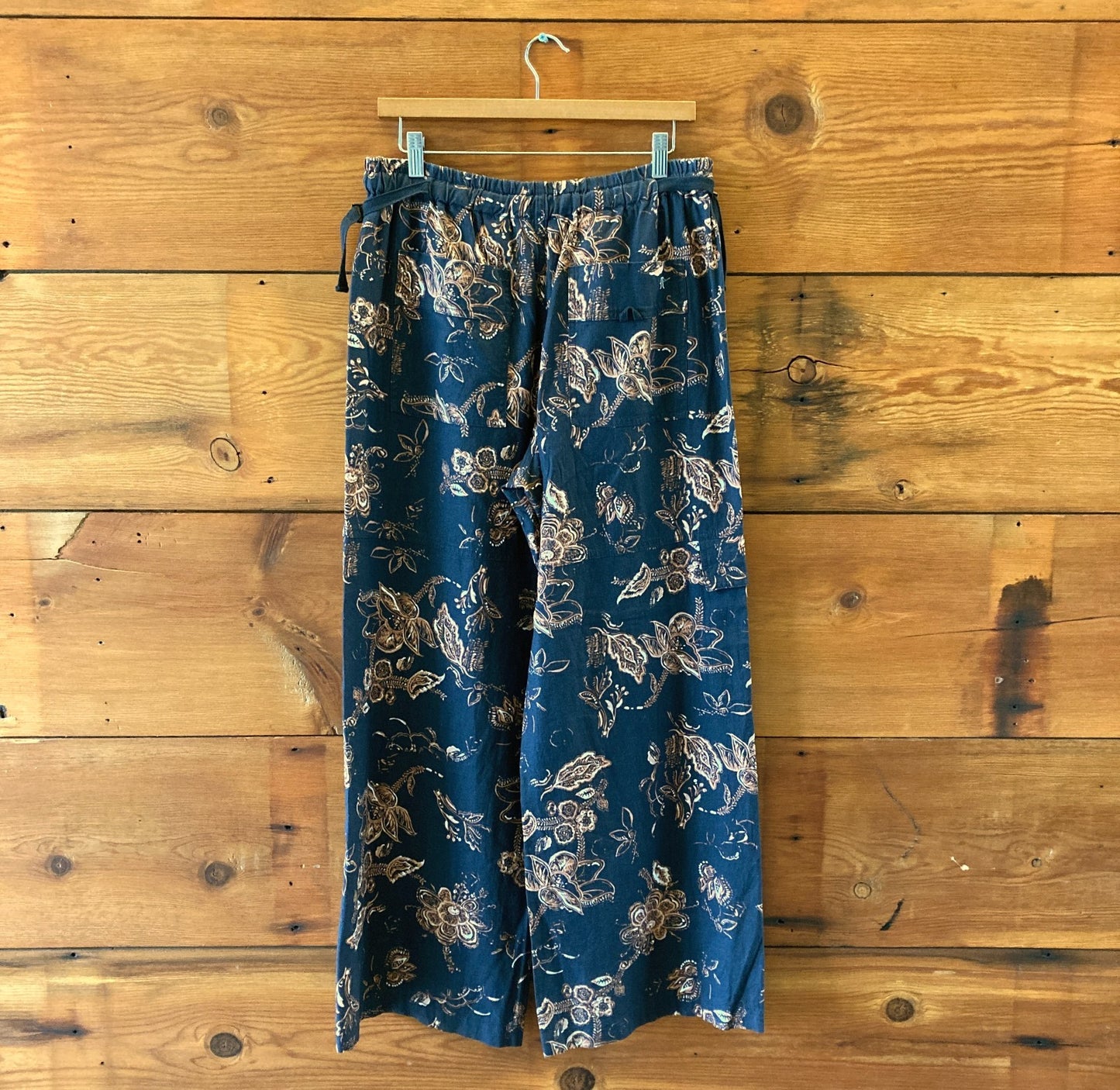 Pilcro Anthropologie Navy Patterned Linen Wide Leg Pants - Size S - NEW - 0501SE