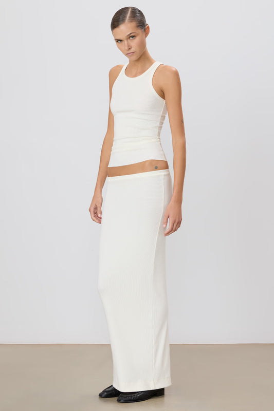 Eterne White Butter Ribbed Stretch Fit NEW Emma Maxi Skirt - Size S - 0426CR