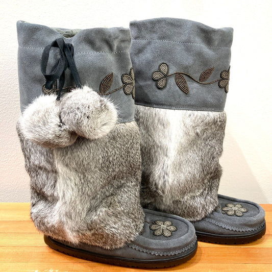 Manitobah Gray Metis Fur Waterproof Mukluk Boots - Size 7 - NEW w/ Box - 1017SC
