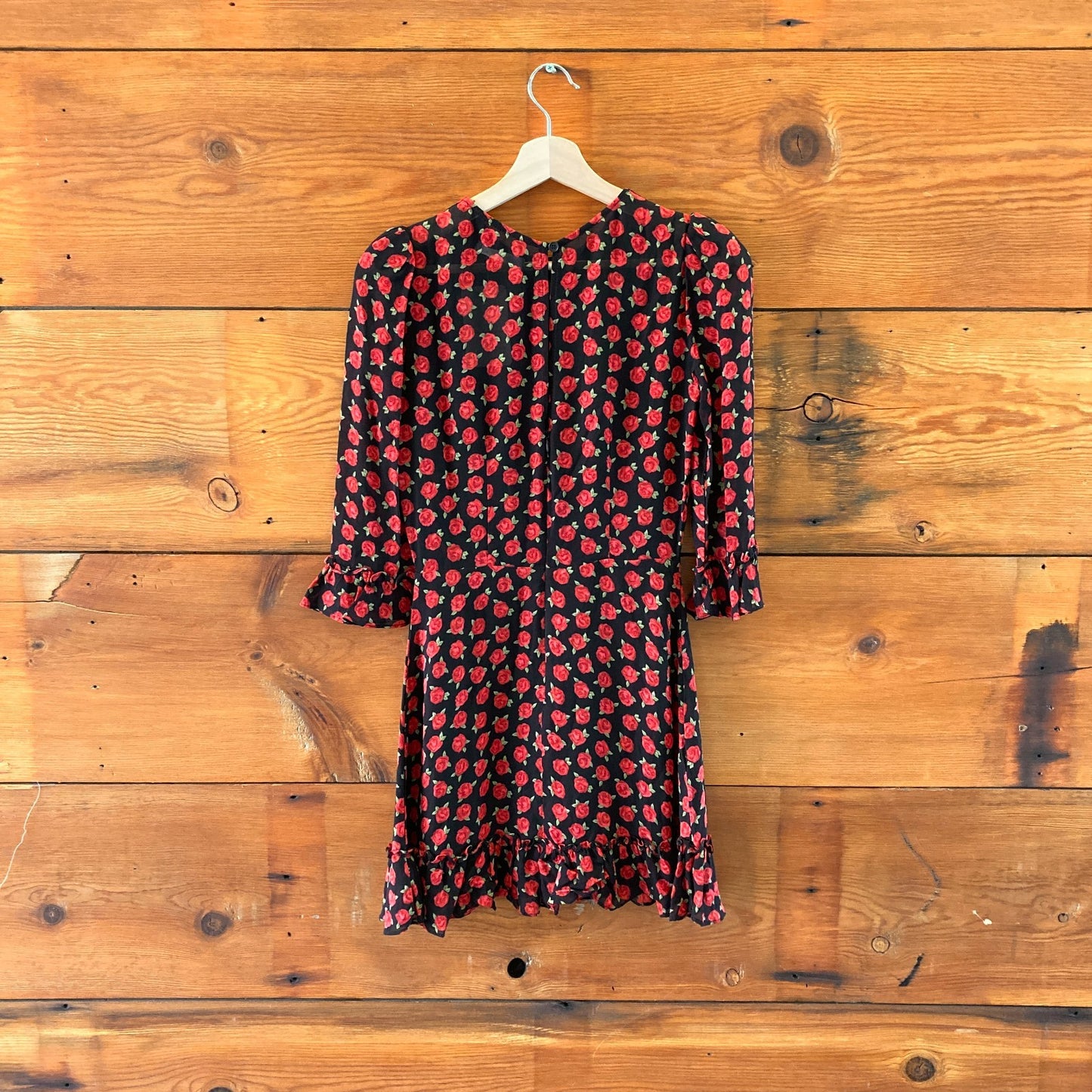 Reformation Black Red Cassandra Rose Print Doutzen Dress - Size 2 - 0809CO