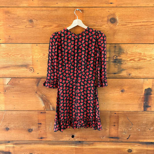 Reformation Black Red Cassandra Rose Print Doutzen Dress - Size 2 - 0809CO