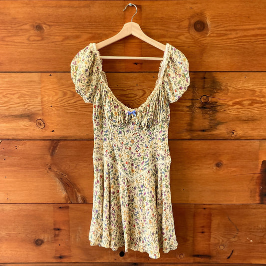 Reformation Floral Print Ondine Puff Sleeve Mini Dress - Size 10 - 1008JG