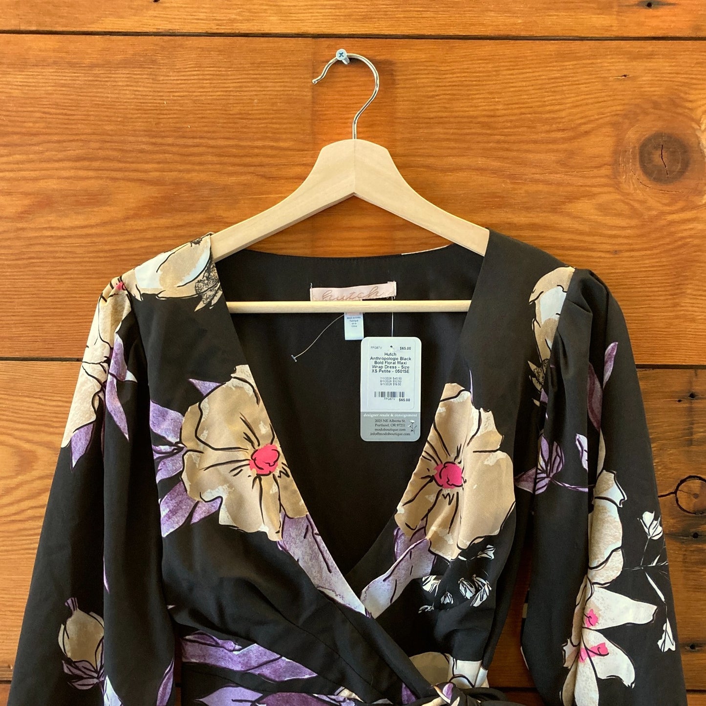 Hutch Anthropologie Black Bold Floral Maxi Wrap Dress - Size XS Petite - 0501SE