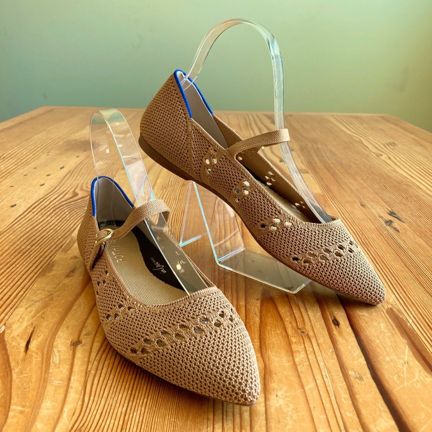 Rothy's Wren Tan Crochet Mary Jane II Point Flats - Sz 7.5 - NEW w/ Box - 1125EA