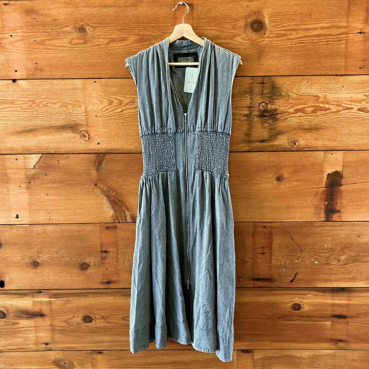 by Anthropologie Gray Tommie Smocked Zip Front Midi Dress - Size M - 1217JD