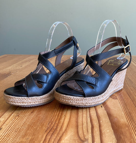 Ted Baker Black Leather Espadrille Wedge Tamyaa Shoes - 39.5 / 9.5 - NEW 0504AK