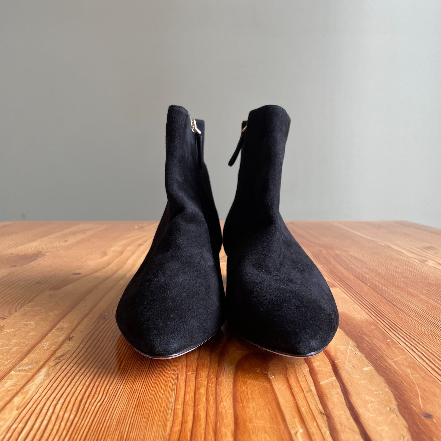 9.5 - Kate Spade Black Suede Sydney Pointed Toe Unique Heel Ankle Booties 1203TR