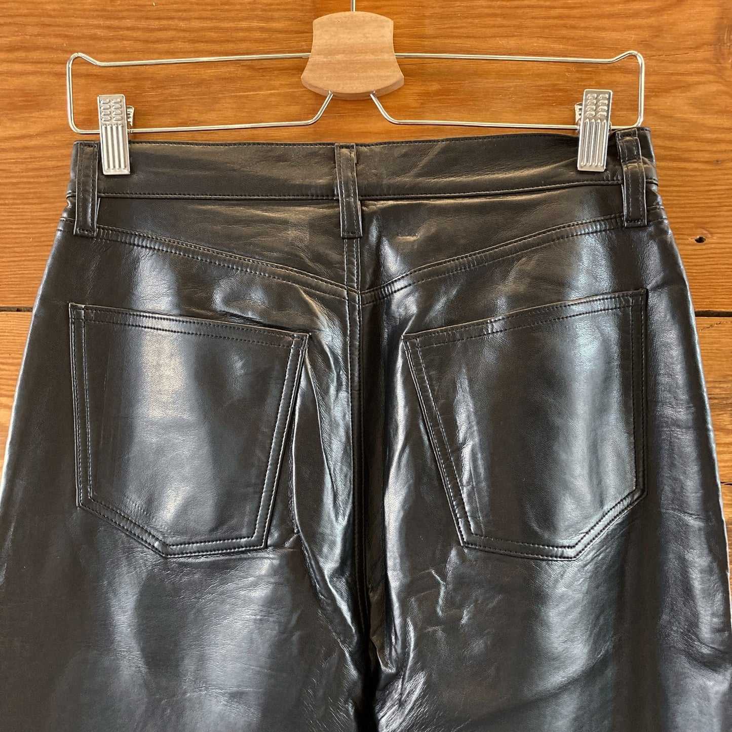 AGOLDE $350 Black Recycled Leather Blend 90's Pinch Waist Pants - Sz 27 - 0802MR