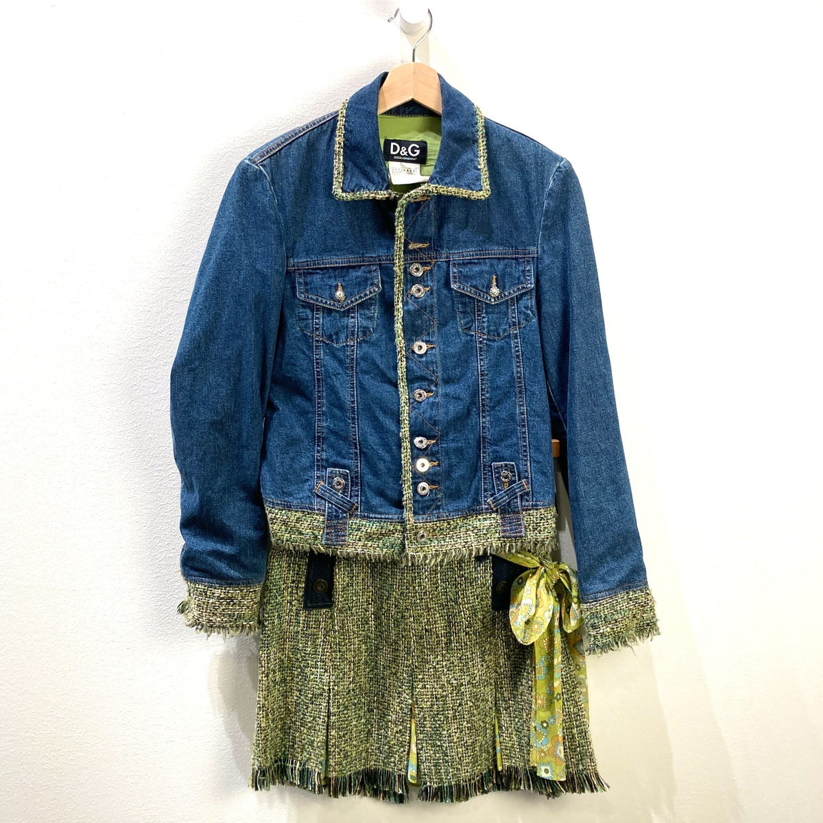 Dolce & Gabbana Y2K Tweed Denim Patchwork Jacket & Skirt Set - Size XS - 1015NE