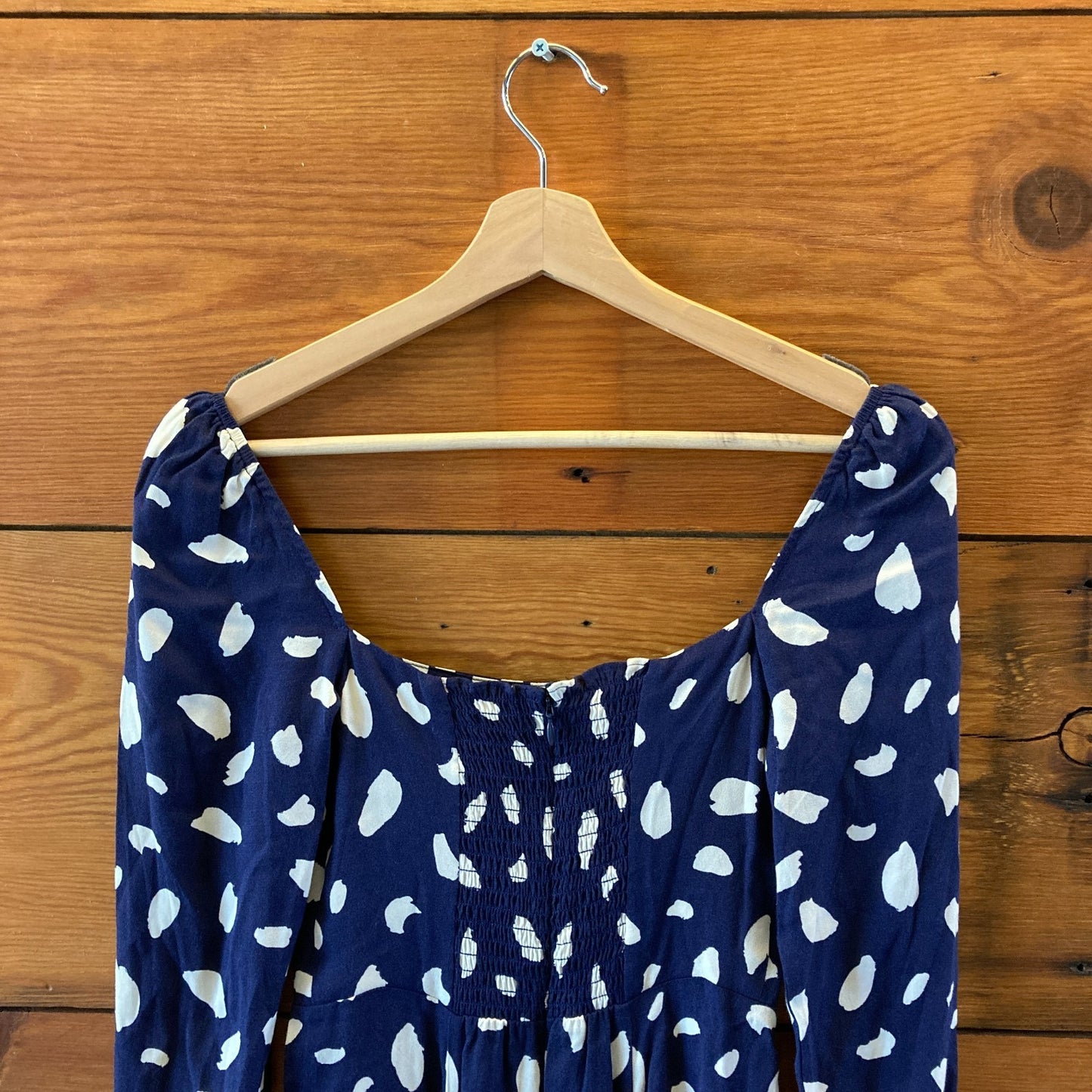Reformation Navy Patterned Long Sleeve Midi Length Dress - Sz 0 Petite - 0515CJ