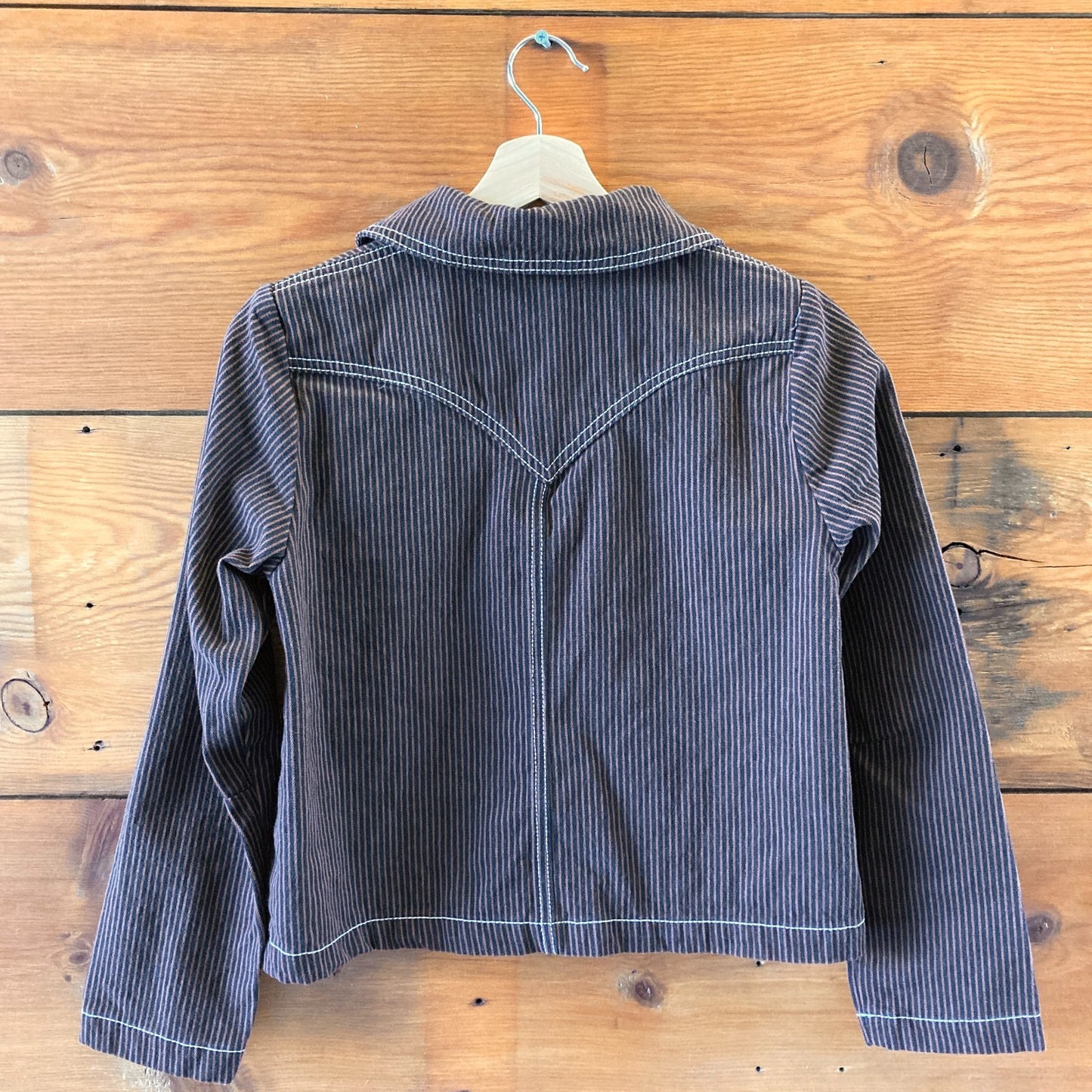 JEM! Brown & Navy Railroad Striped Shrunken Ranch Jacket - Size S - 0312IG