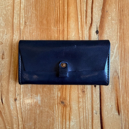 OROX Leather Co. Dark Blue Merces Handmade Long Snap Wallet - 0628AC
