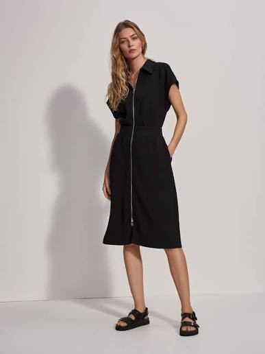 Varley Black Double Soft Zip Through Louisa Midi Length Dress - Size M - 0715NS