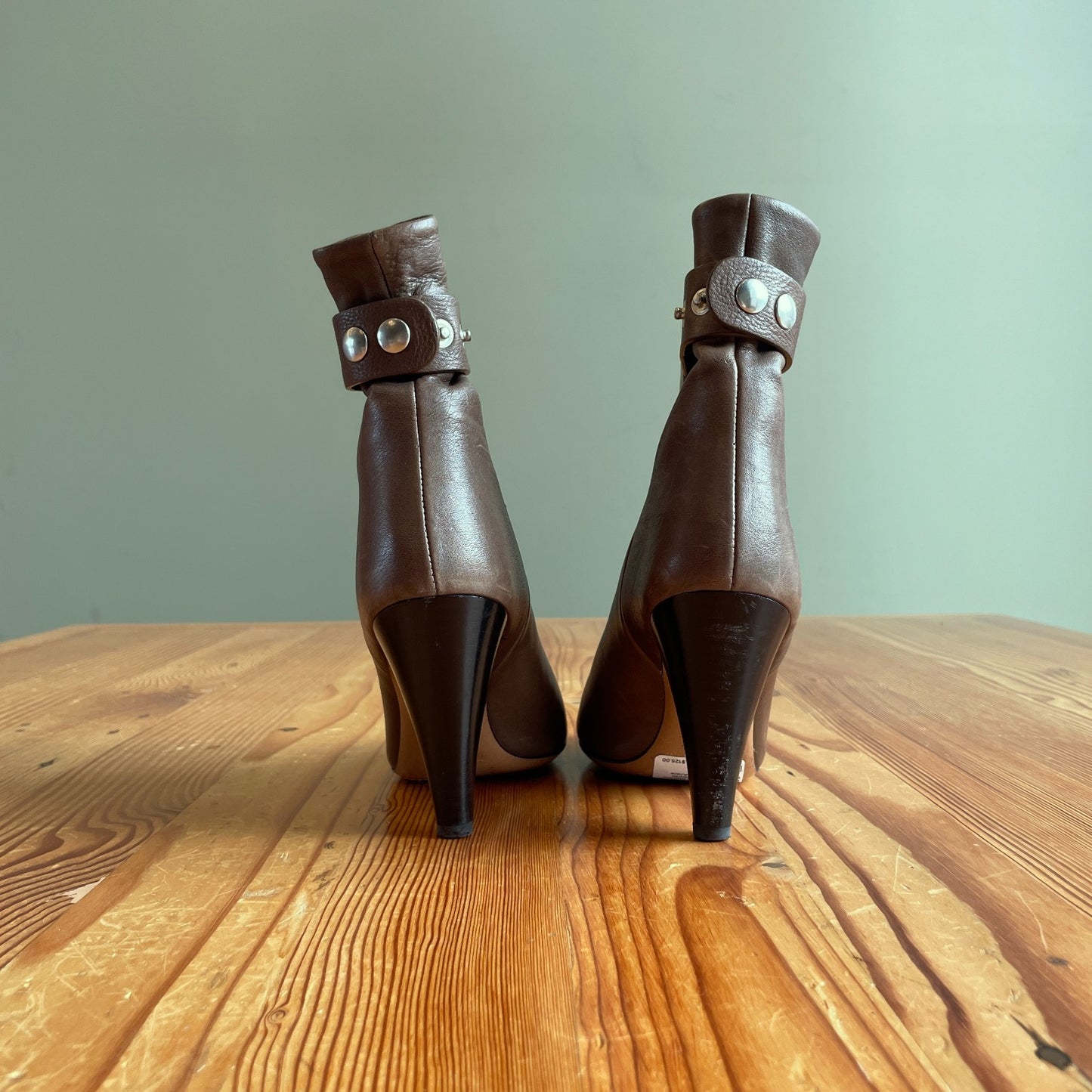 38 / 7.5 - Isabel Marant Khaki Green Smooth Leather Heeled Ankle Boots 1204KS