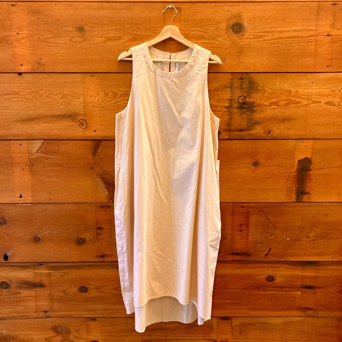 L - Paper Label Sand NEW $195 Gala Sleeveless Organic Cotton Poplin Dress 0416JW