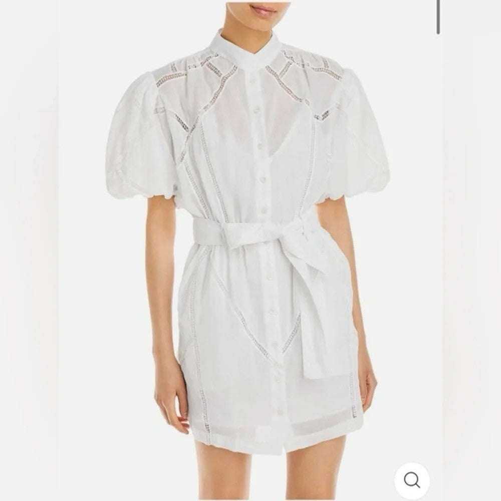 Frame White Linen Button Front Slip Lined Mini Dress - Size XXS - 0903BN