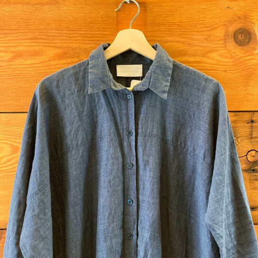 Reality Studio Dark Blue Chambray Loose Fit Linen Romper - Size S - 0613IM