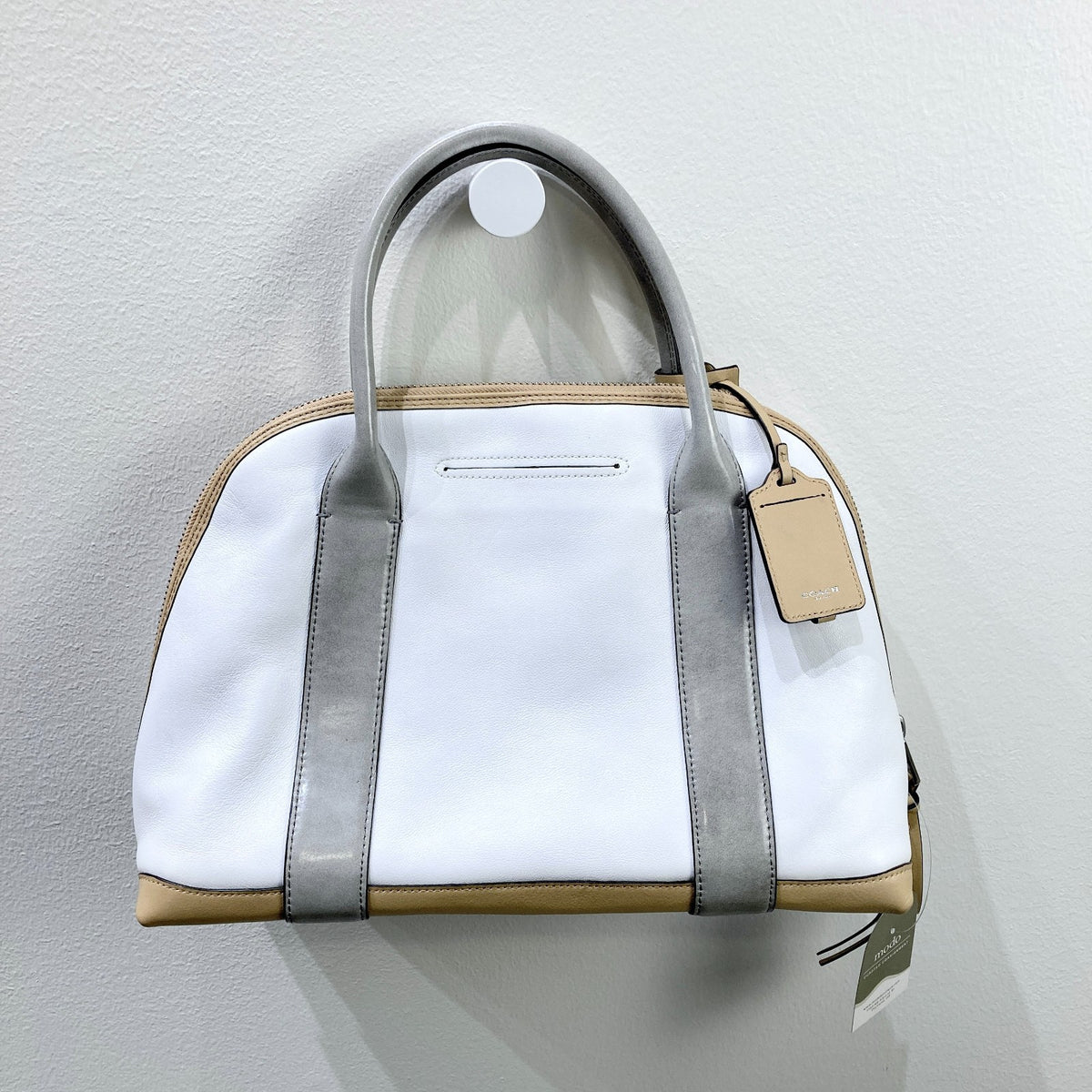 Coach Ivory White & Gray Leather Bleeker Crossbody Satchel Purse - 0103JM