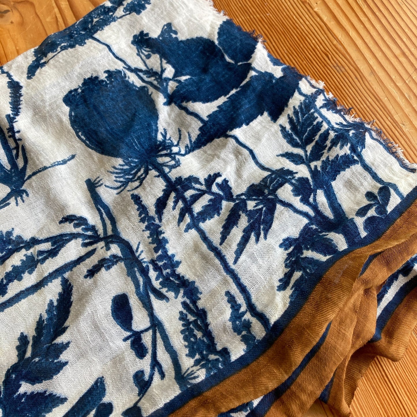 Epice Paris Blue White Floral Print Linen Blend Scarf - 4427SC