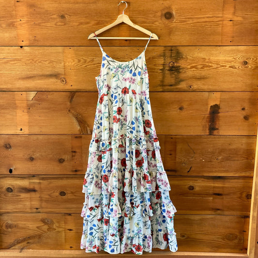 Yumi Kim White Floral Ruffle Tiered Maxi Sleeveless Dress - Sz M - NEW - 1029SB
